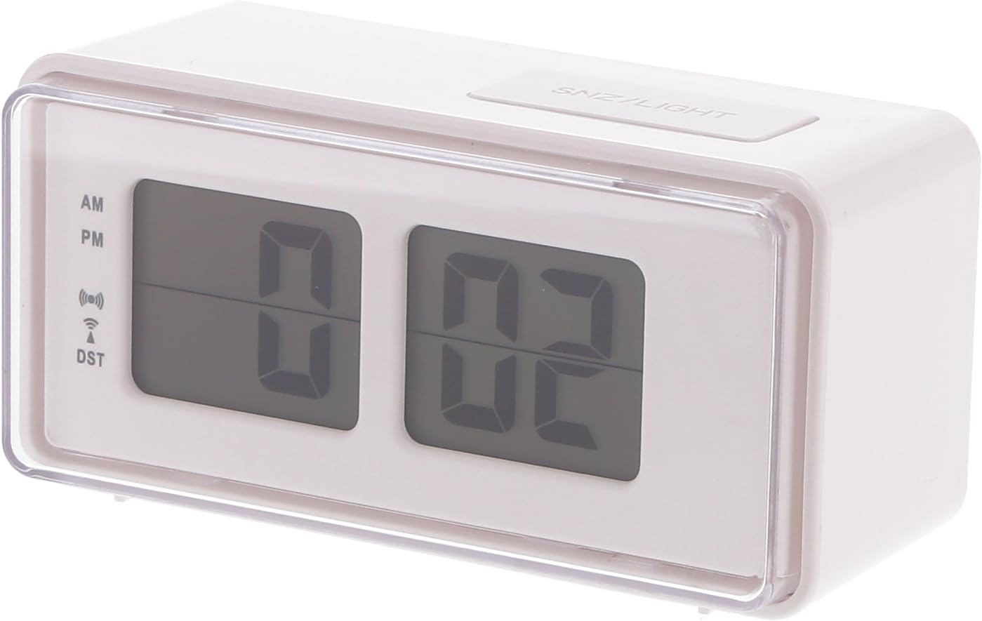 Fuji Boeki Table Clock, Radio-Controlled Digital Alarm Clock, Flip-Style, Snooze Alarm, Backlight, Retro Pop White 60694