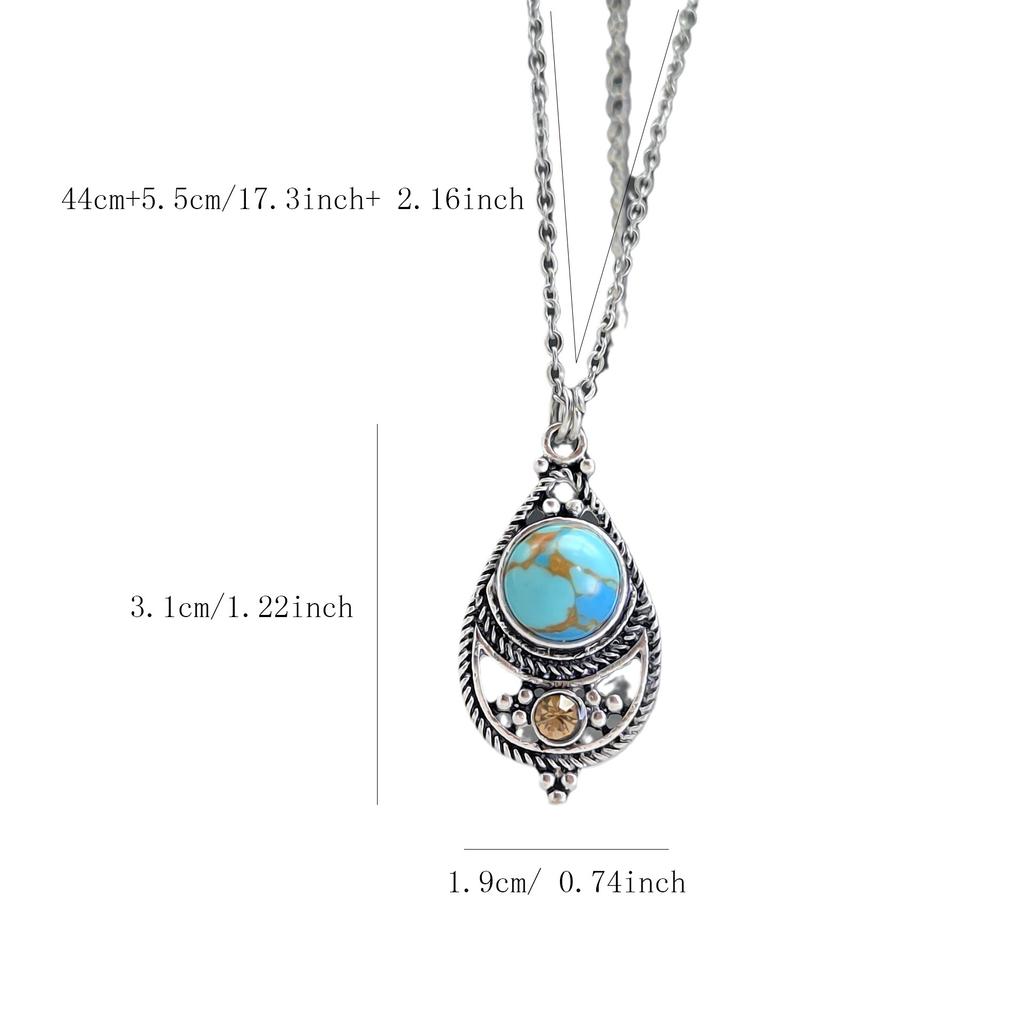 Literary and Retro Court Style Pendant, Natural Stone High-end Water Drop Dragon Crystal Turquoise Necklace.