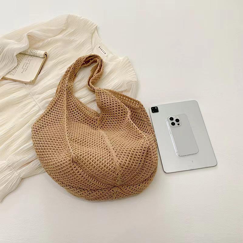 Vintage Handmade Knit Woven Tote Bag - Versatile Women's Handbag