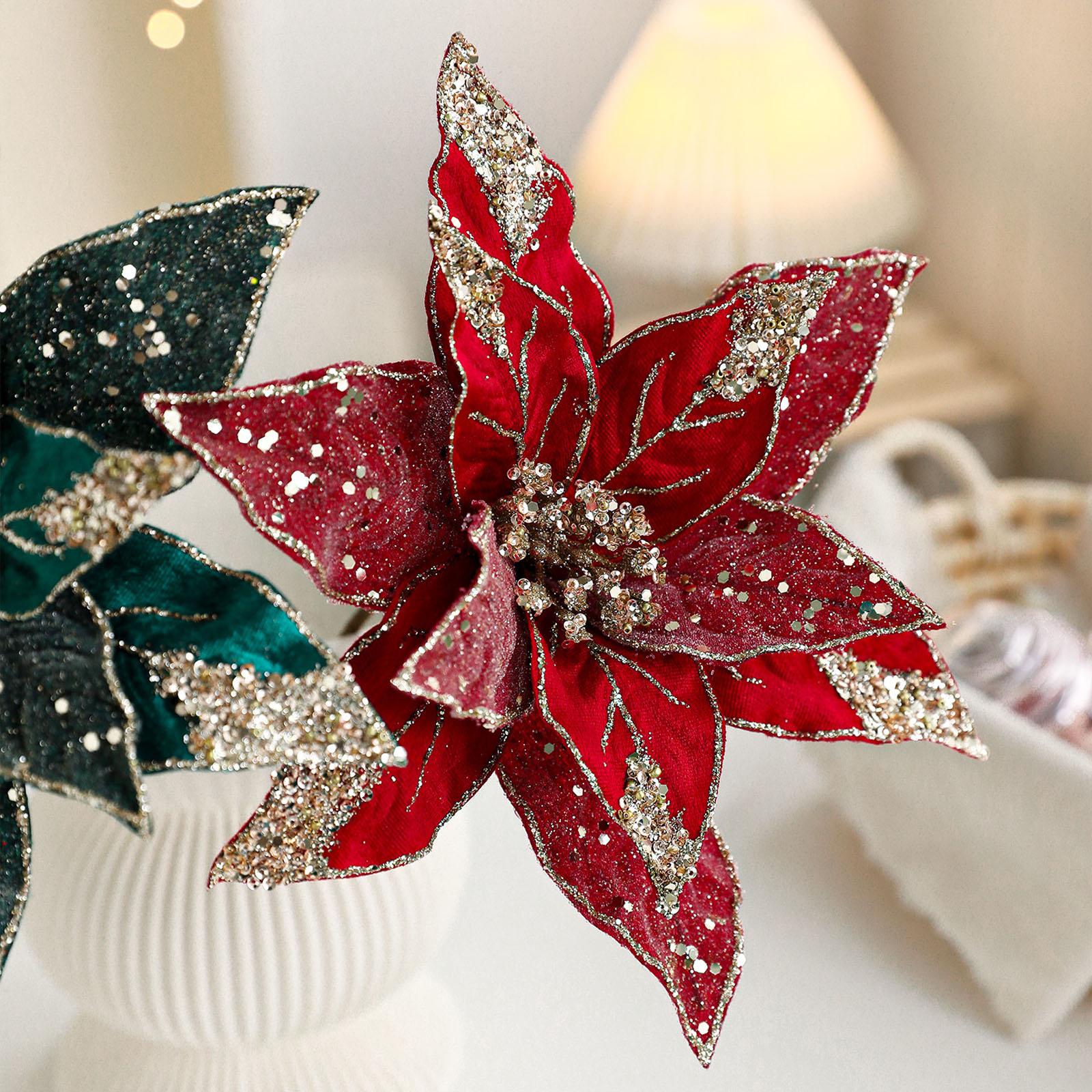 

High-grade Velvet Christmas Flower Simulation Flower Sticky Powder Gold Powder Flower Christmas Flower Wreath Rattan Decoration Flower Arrangement One Size
