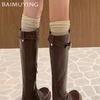 Mid Heels Women High Boots Fashion Sexy Leather Shoes Woman 2025 Trend Winter Designer New Brand Cozy Warm Goth Snow Botas Femme