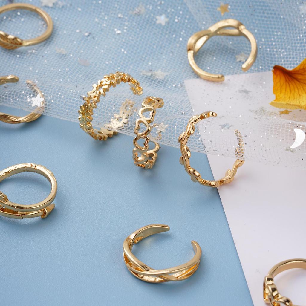 12Pcs/set Boho Toe Set Star Moon Adjustable Finger Rings J0H1