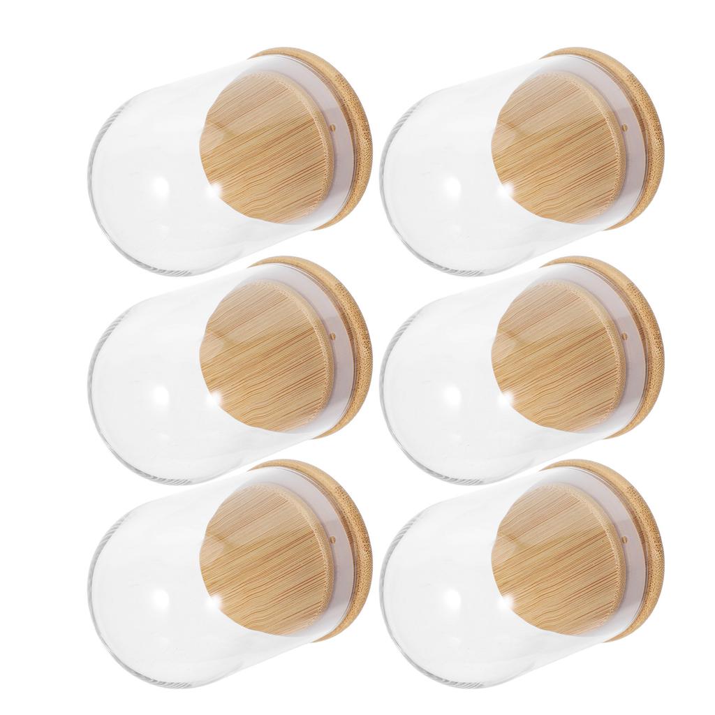 6Pcs Glass Cloche Dome Display Case 2.8x2 Inch Clear Dome with Wooden Base Dustproof Display for Preserved Flowers Wedding