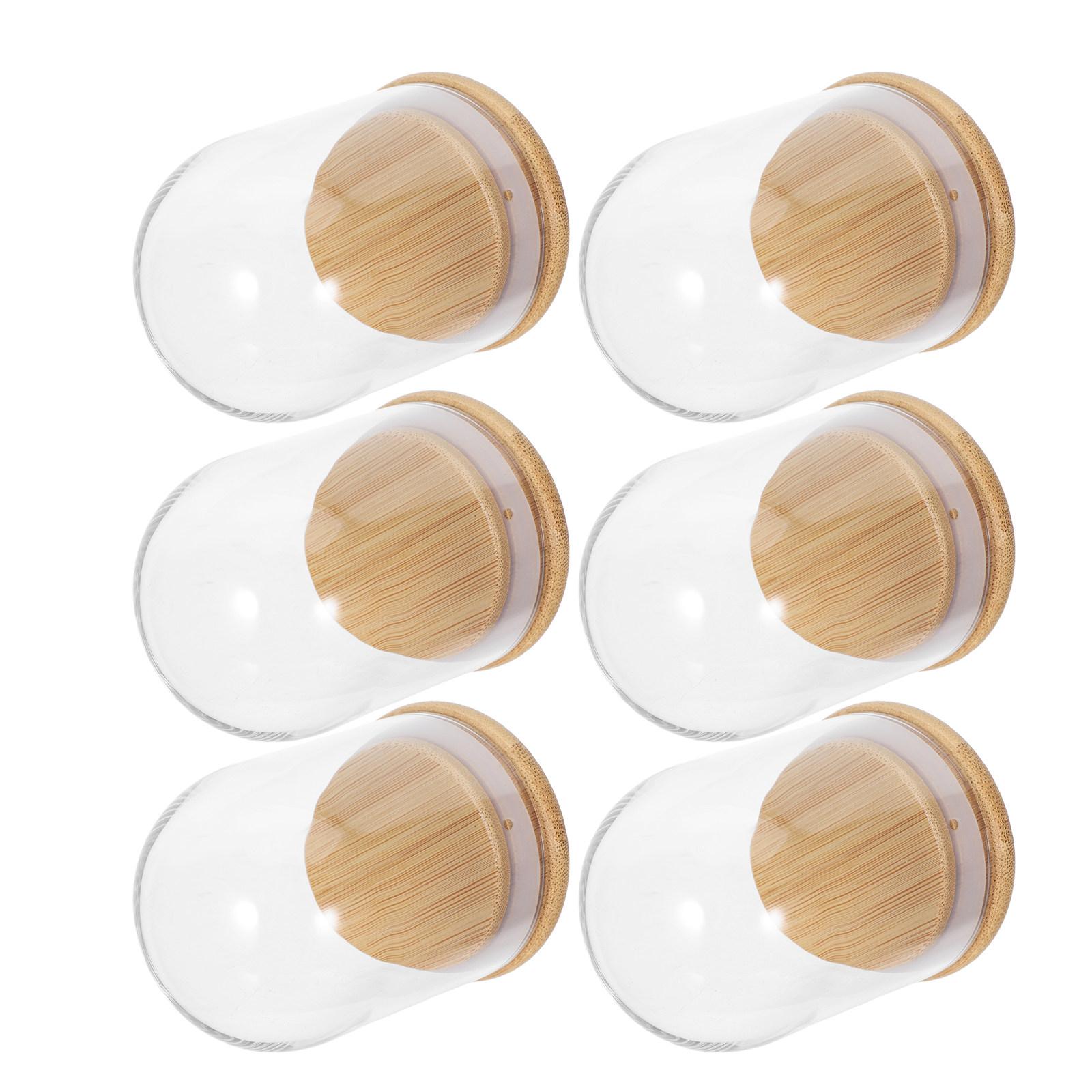 

6Pcs Glass Cloche Dome Display Case 2.8x2 Inch Clear Dome with Wooden Base Dustproof Display for Preserved Flowers Wedding 7X5X5CM