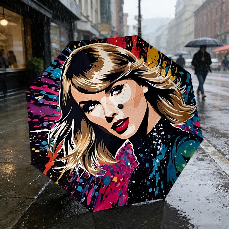 Pop Art Star 8 Ribs 3Fold Black Glue Uv Protection Umbrella Sun Protection Rainproof Compact Folding Umbrella For Travel Daily Use C923451