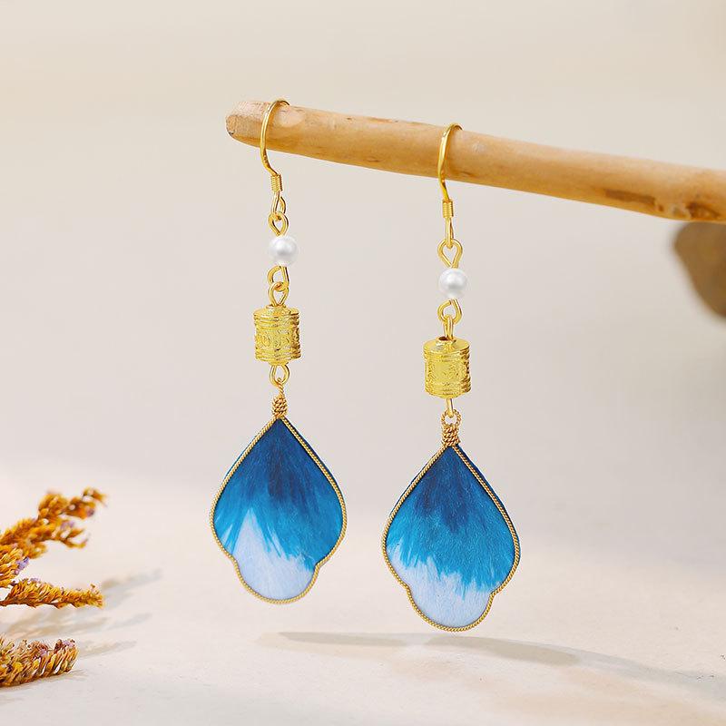 Chinese Heritage Velvet Flower Tie-Dye 925 Sterling Silver Earrings for Hanfu Qipao