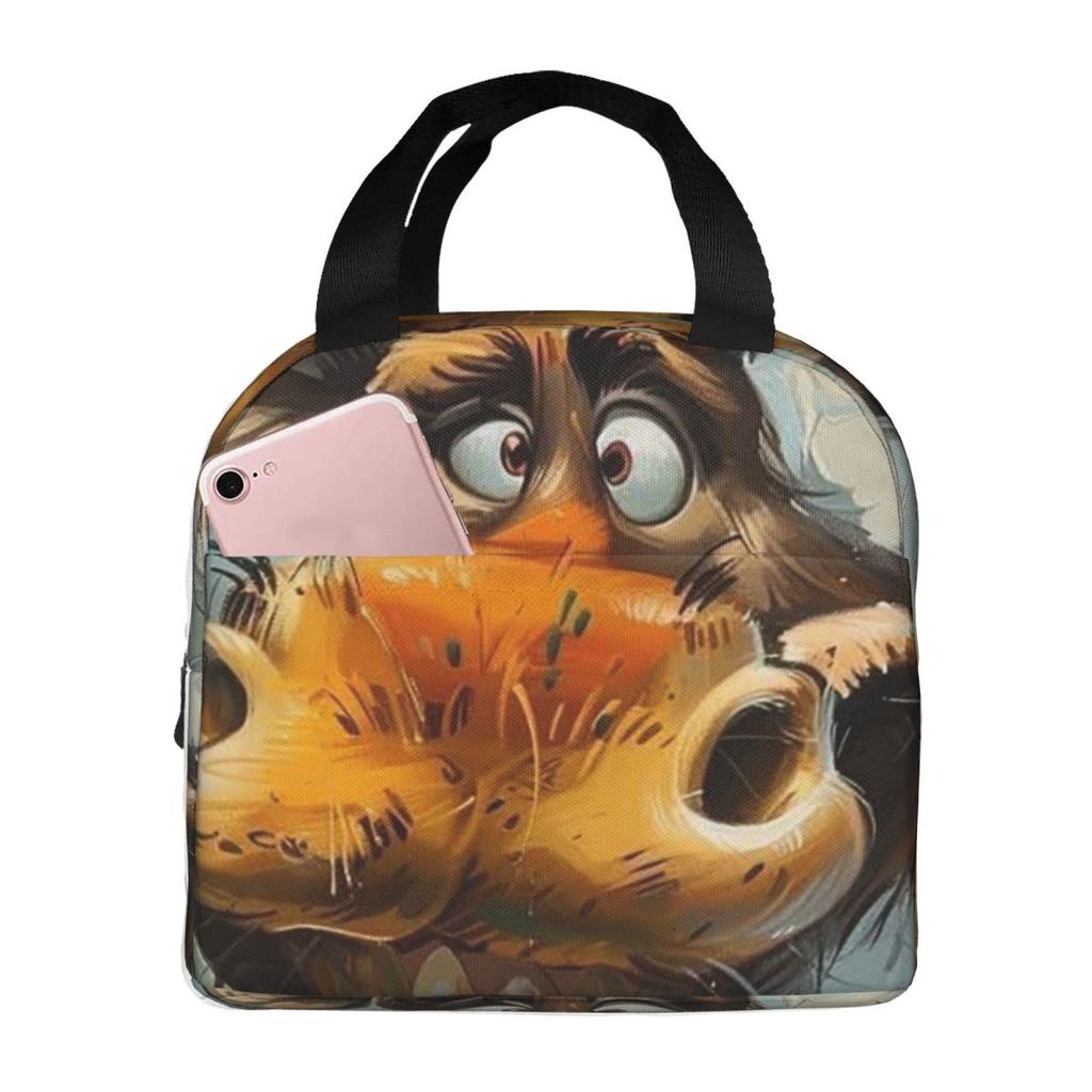 Cartoon Moose Oil Painting Insulated Lunch Bag for Women Kids Portable Food Boxes Thermal Lunch Box Tote