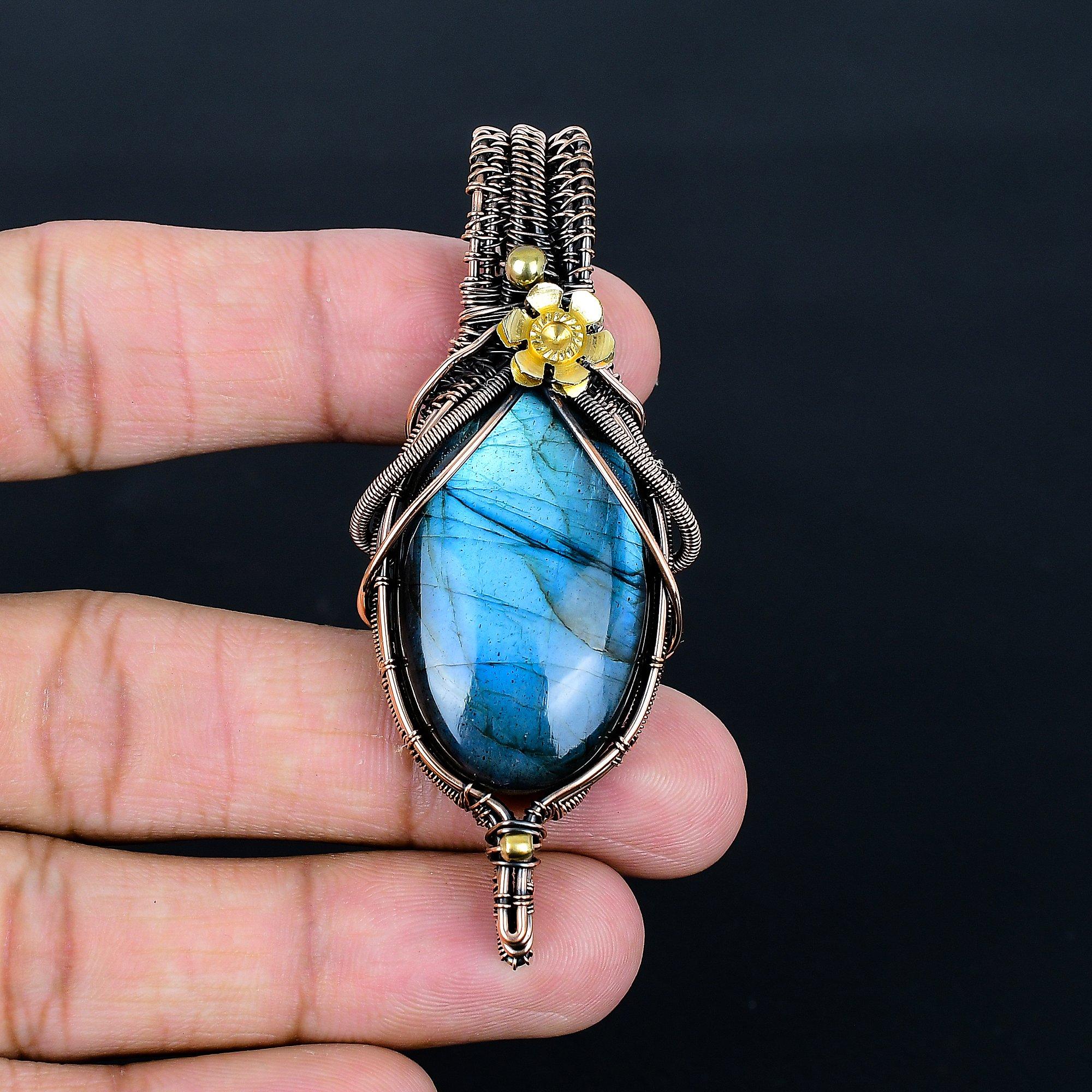 

Labradorite Pendant, 999 Copper Wire Wrapped Gemstone Jewelry, Handmade Pendant, For Thanksgiving 2.55 Inches