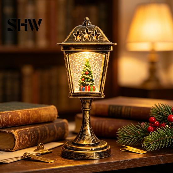 Holiday Gift for Kids Christmas Snow Sphere Lamp, Retro Street Lamp Design, Santa Party Ambient Lighting Snowman Tree Night Light Bedroom, Tabletop