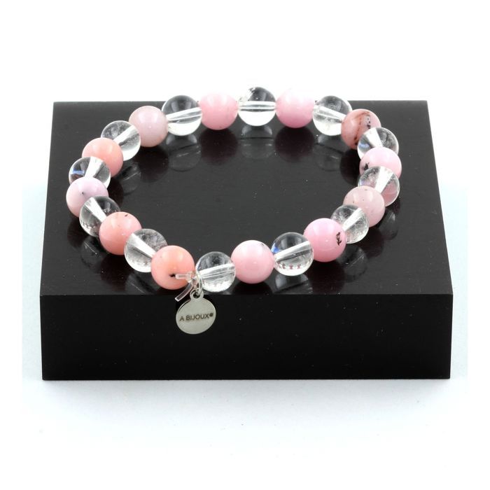 Bracelet Perles Opale Rose + Quartz 8 mm