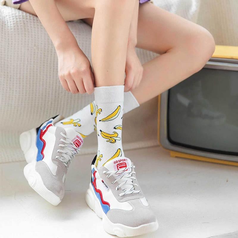 Men's street trend mid tube socks, women's moon cactus, banana sweat absorbing and odor resistant sock