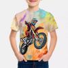 Summer Round Neck 3D Cool Motorcycle Printed Top Fashionable Casual Short Sleeved Children's Boy T-shirts