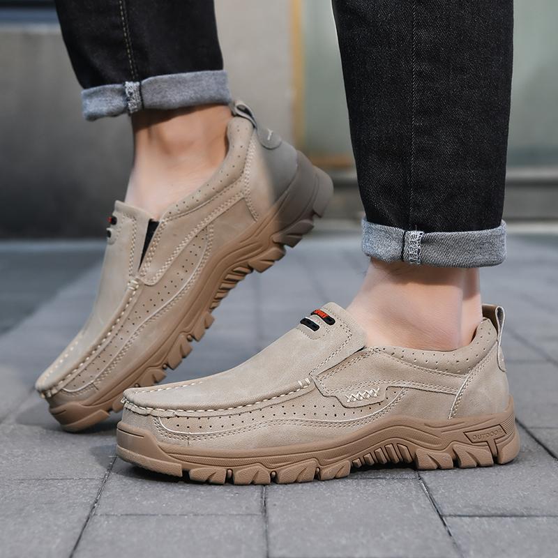 Fashion 2025 Hot Sale Leather Mens Loafers Handmade Walking Shoes Casual Classic All-match Business Shoes Mens Slip On Hiking Footwear