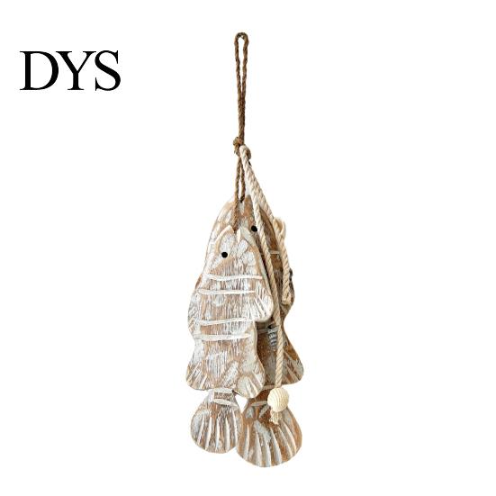 Seaside Wall Hanging Rustic Nautical Wooden Fish Decor, Coastal Beach Style Home Decor Ornament with Fishing Net for Lake House, Bedroom, Bathroom