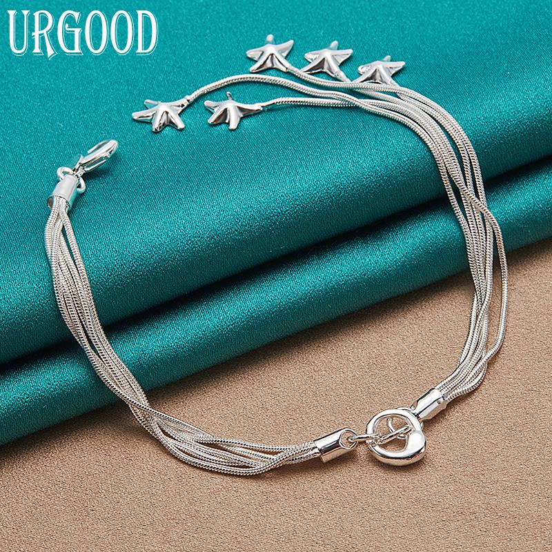 925 Sterling Silver Snake Chain Star Bracelet Fashion Jewelry