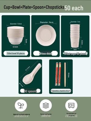 ZISIZ Disposable Rice Husk Tableware Set