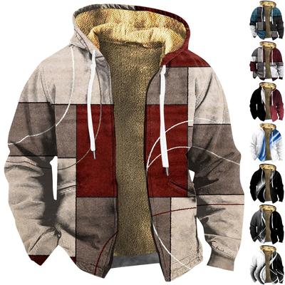 Herren-Retro-Druckjacke, Herren-Frühlings- und Herbst-Casual-Trend-Reißverschluss-Kapuzenjacke