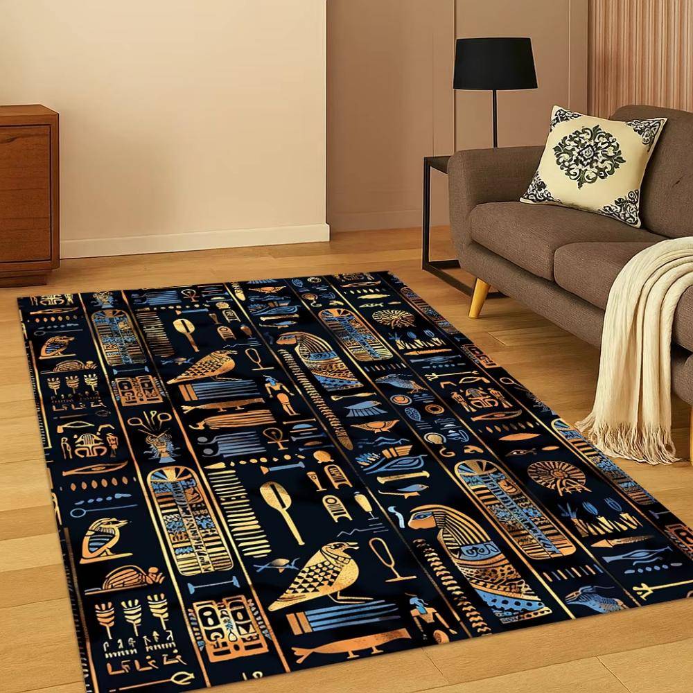 Egyptian Pharaoh Living Room Carpet Bedroom Rug Mythological Home Decor Sofa Mat Washable Ancient Symbol Area Floor