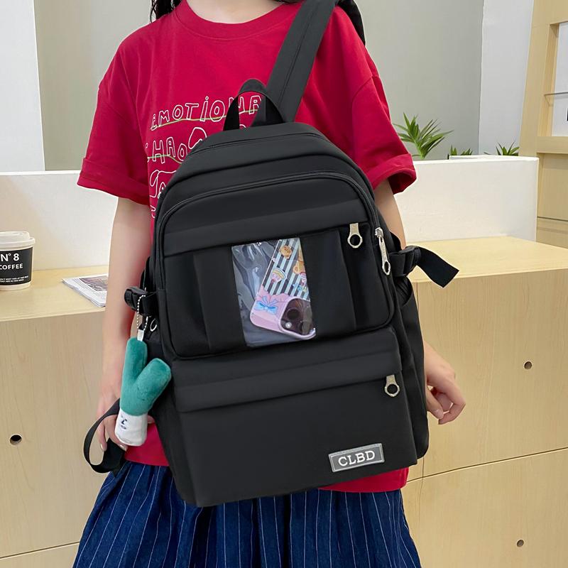 Four-Piece Backpack Set Girls Large Capacity Backpack Solid Color Junior High School Student School Bag