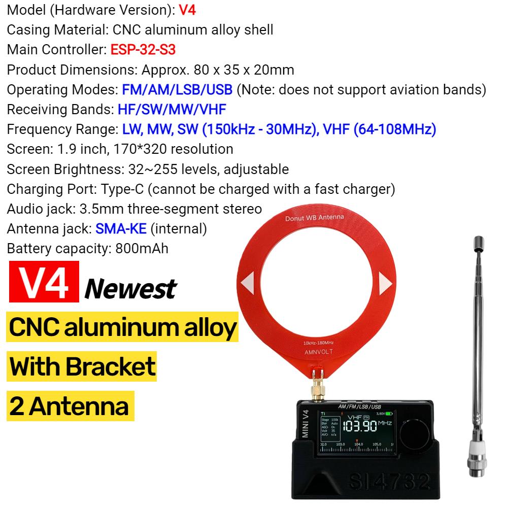 AMNVOLT V4 ATS MINI SI4732 All Band DSP Radio FM AM SSB LSB USB Receiver Pocket Radios Built-in Hi-Z Headphone Amplifier Genuine