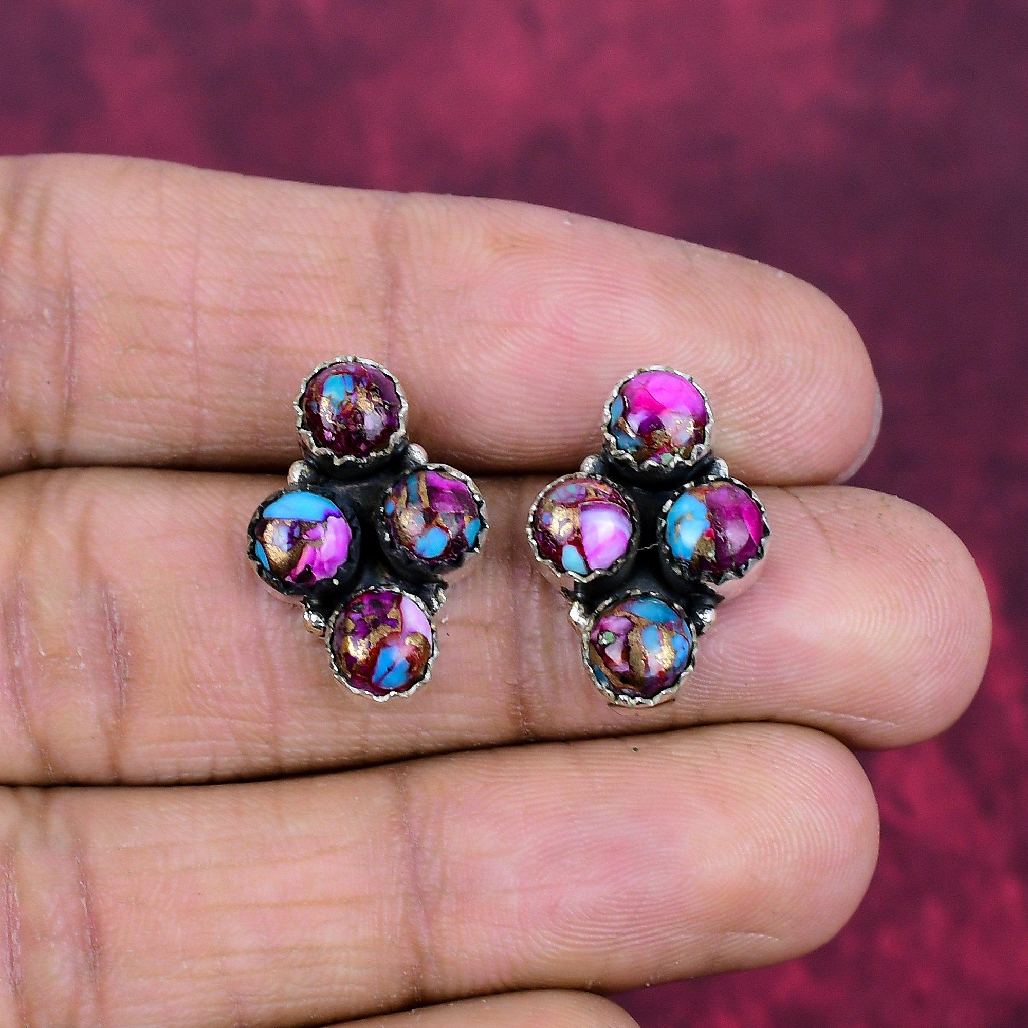 

Pink Spiny Oyster Earrings Gemstone Jewelry, 925 Solid Sterling Silver Earrings, Gift For Women Handmade Earrings 0.78 Inches