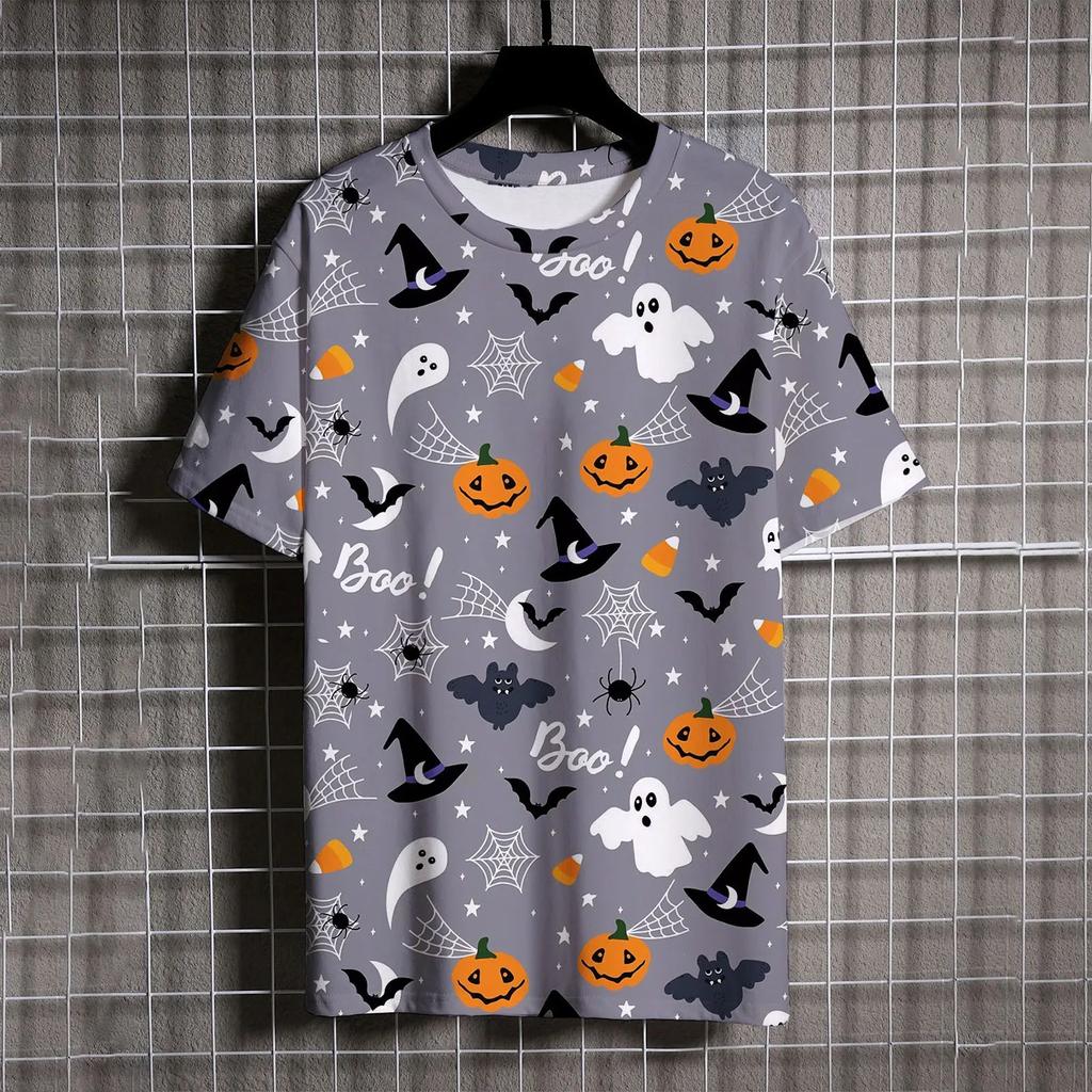 Halloween Kürbiskopf Druck Herrenbekleidung Freizeit Übergroßes T-Shirt Herren Vielseitig Trendig und Bequem y2k Oberteile T-Shirt