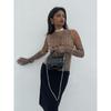 Tooxika Women's Round Neck Pullover Mesh Letter Print Sexy See-through T-shirt