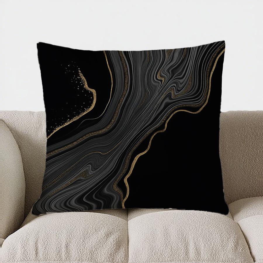 Home Decor Black &amp; Gold Marbled Pattern Throw Pillow Pattern Cushion Cover Suitable For Sofa Bedroom Car Pillow Cover