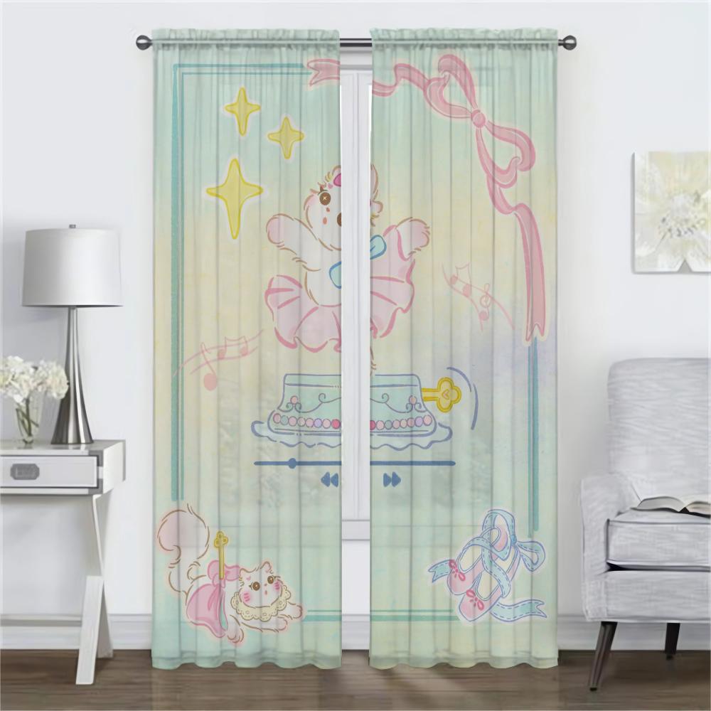 Pink Cat Shades Curtains Child Room Tulle for Bedroom Blackout Curtain Home Interior Curtains 2 Pieces Partition Living Kitchen