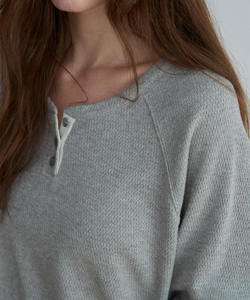 KEYAMO Waffle Henley Neck Long Sleeve_Melange