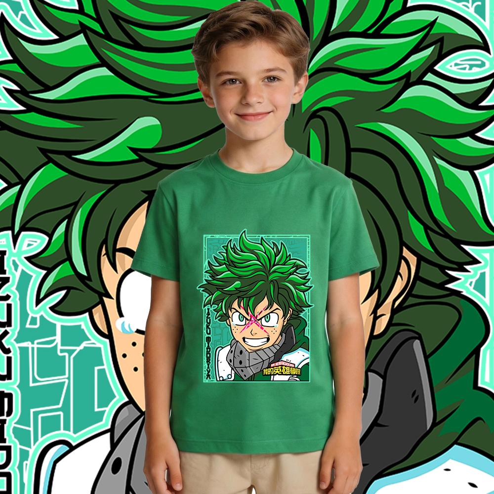 Boys Girls My Hero Academia Midoriya Anime Print Cotton T Shirt Kids Casual Wear Soft Breathable Short Sleeve