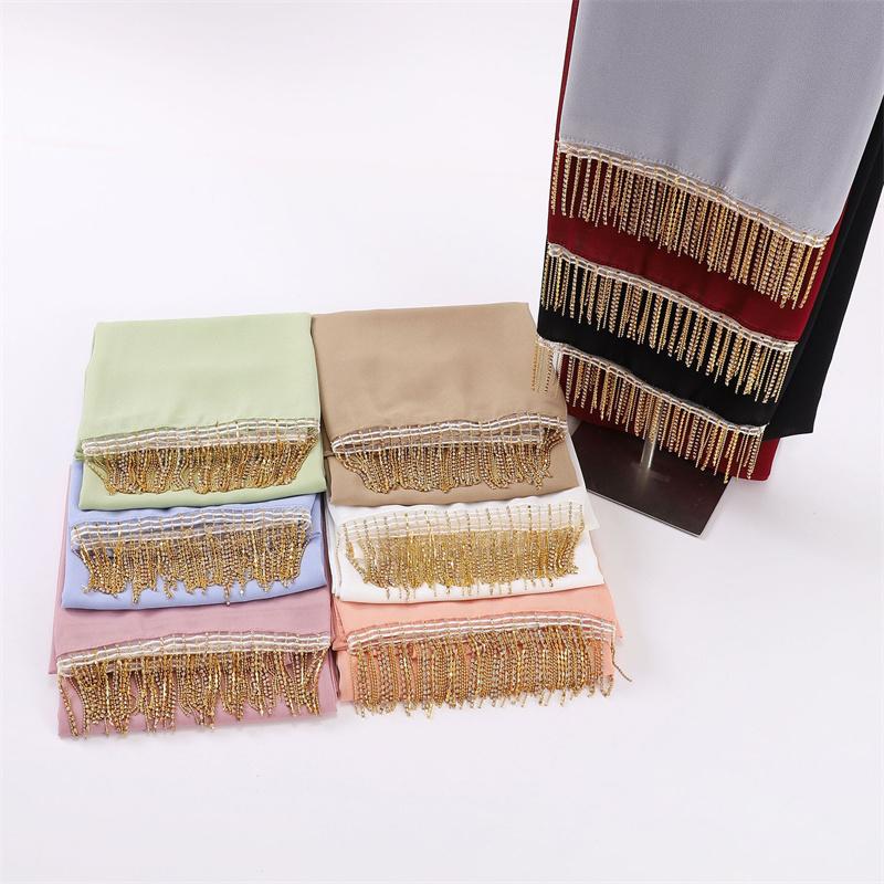 Diamond Necklace Chain Bubble Chiffon Hijab Ramadan Solid Scarf Shawl Women Sunscreen Headscarf Outdoor Windproof Head Wrap