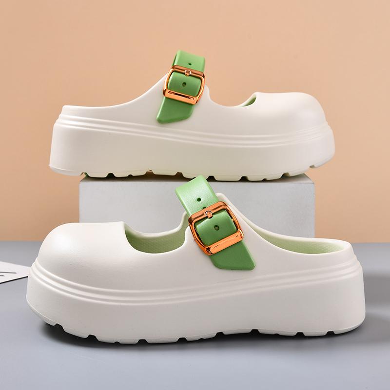 Fashion 2025 Solid Color Chunky Clogs Sandals Women Chic Buckle Strap Design Thick Sole Garden Shoes Woman Eva Beach Platform