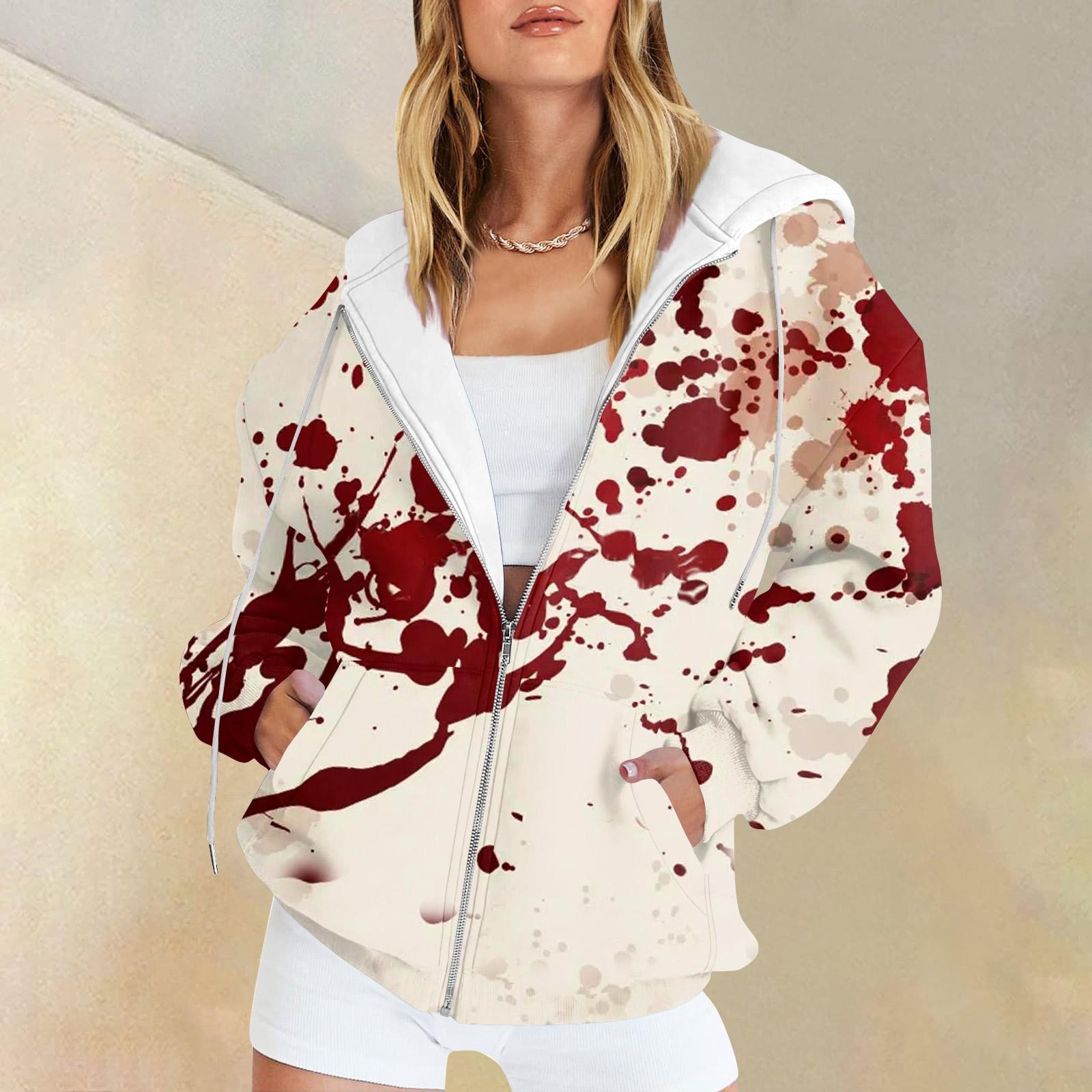 

Женская мода повседневная толстовка с принтом на Хэллоуин осень-зима с длинным рукавом кардиган с карманами на молнии куртка с капюшоном XXL красный