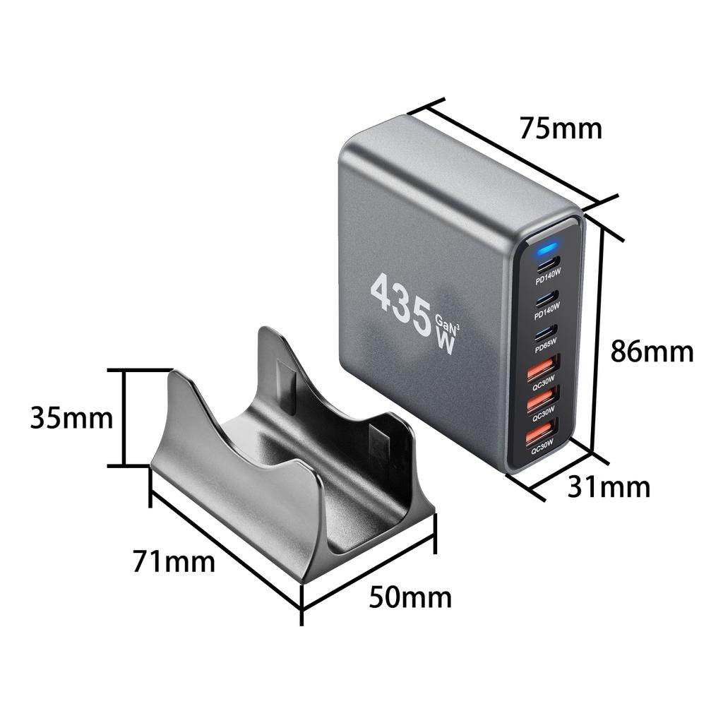 Desktop Charging Station 6 Port GaN USB C Charger 3 USB C 3 USB A Fast Charger for Laptop Tablet IPhone Android