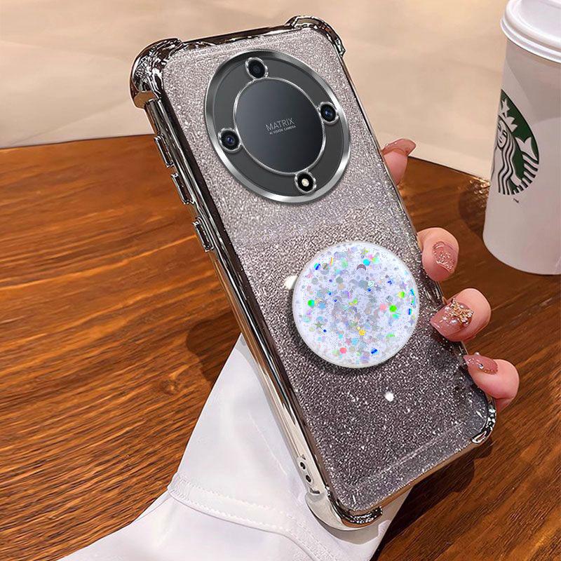 Luxuriöser Stoßfester Glitzerhalter für Silikonring Honorx9a Hülle für Honor X9A Magic5 Lite X7A X7C mit Halter Ständer Abdeckung
