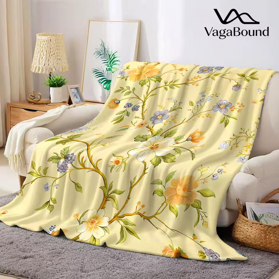 Vintage Floral Flannel Blanket Warm Soft Halloween Christmas Decorative Couch Warm Cozy All-Season Gift