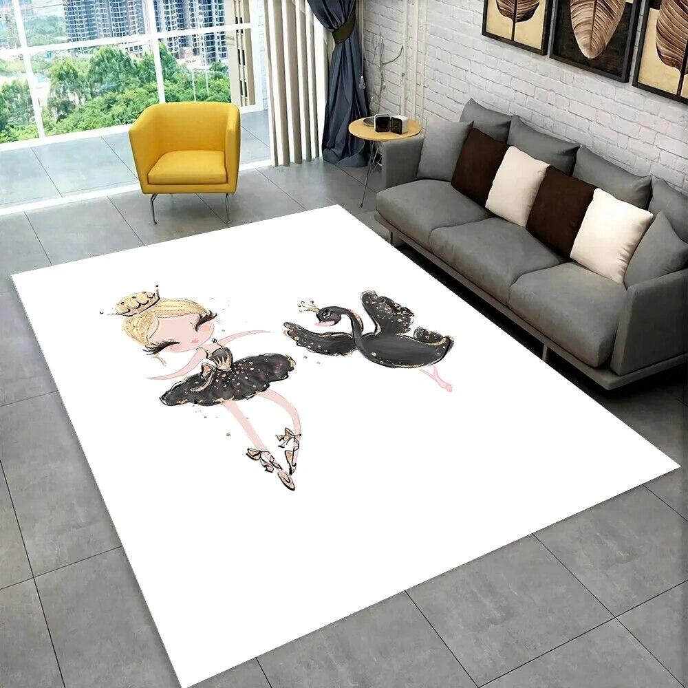 Cute Ballet Girl Ballerina Cartoon Area Rug,Carpet for Home Living Room Bedroom Sofa Doormat Decor,kids Play Non-slip Floor Mat