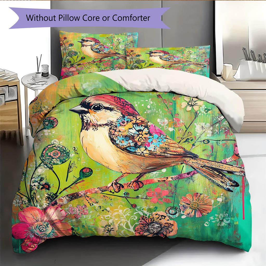 Colorful Flower Bird Pattern Bedding Quilt Set  Home Decoration  Gift (1 * duvet cover + 2 * pillowcase  without core)