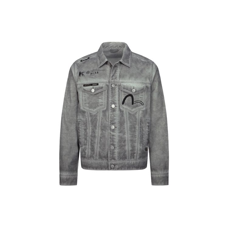 Evisu Logo Printed Washable Polo Single-Breasted Jacket Men jackets Light-Gray 2ESGNM3JK746XXCT