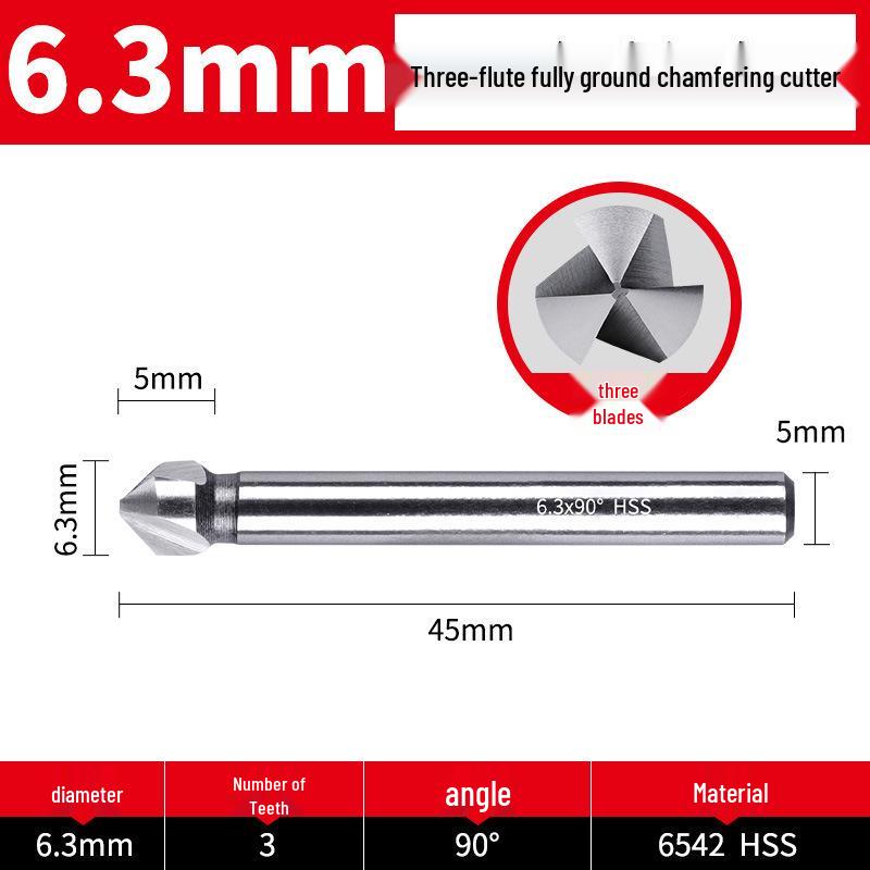 Straight Shank Single-Edge 3-Flute 45° Chamfering & Deburring Countersink Drill Bit, 90° Inner Hole Trimmer