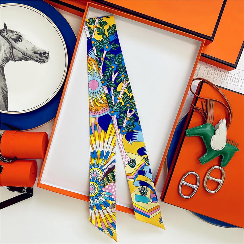 Cachecol de Seda 100% de Alta Qualidade Marca de Luxo Mulheres Faixa de Cabeça Faixa de Cabelo Foulard Gravata Lenço de Pescoço Cachecóis Skinny Acessórios