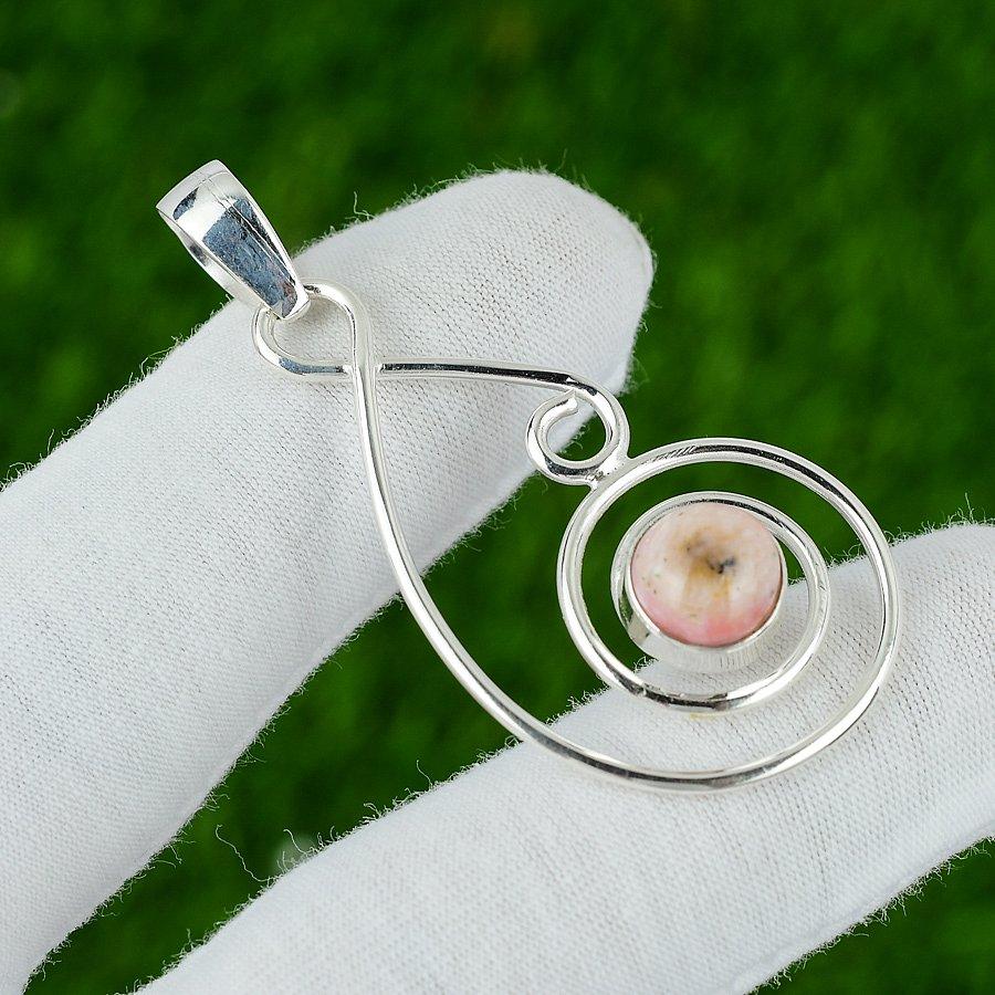 Natural Pink Opal Gemstone Indian Jewelry 925 Sterling Silver Pendant For Girls