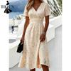 Women's Fashion Summer Spring Short Sleeve V-Neck High Waist Casual Dresses