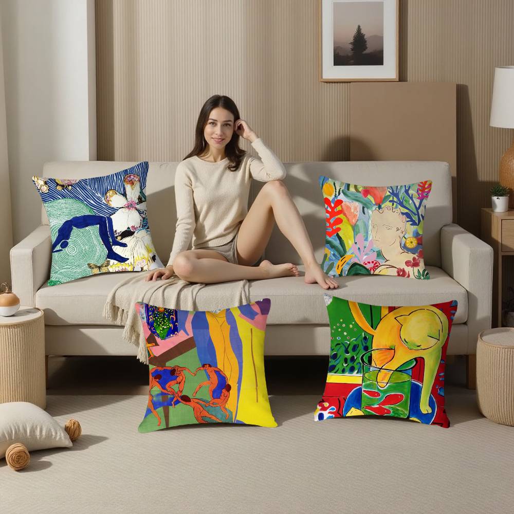 H-Henri M-Matisse Painting Pillow Case Home Double-Sided Printing Short Plush Colorfast Microfiber Cushion Cover