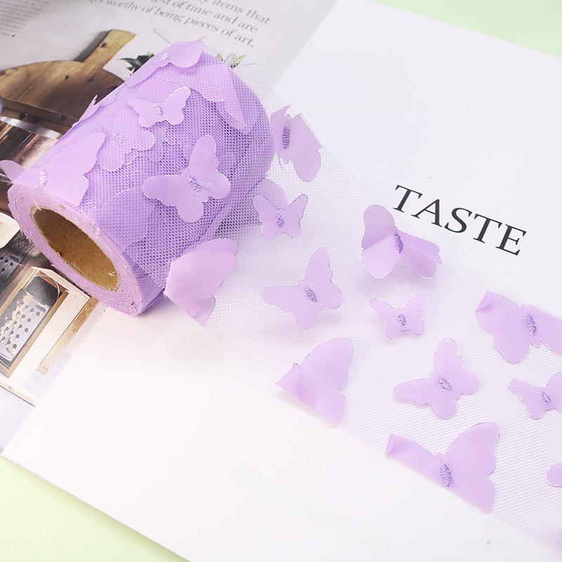 10-Yard 3D Embroidered Butterfly Tulle Ribbon for DIY Bows, Kids' Skirts, Shoe and Floral Decorations