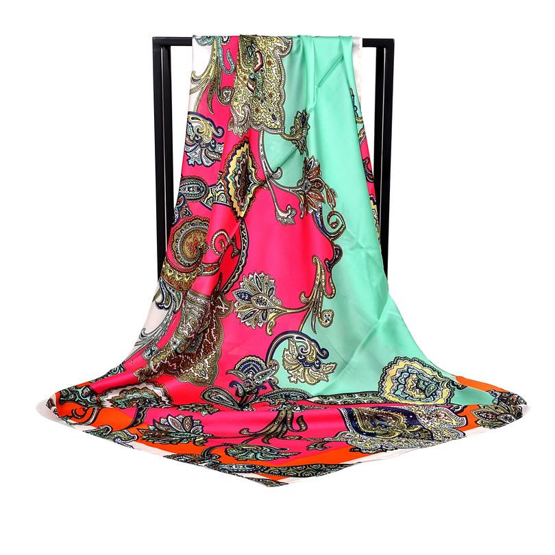 [BYSIFA] Ladies Silk Scarf Shawl Spring Autumn Women Large Square Scarves New Accessories Blue Silk Head Scarf Cape 110*110cm