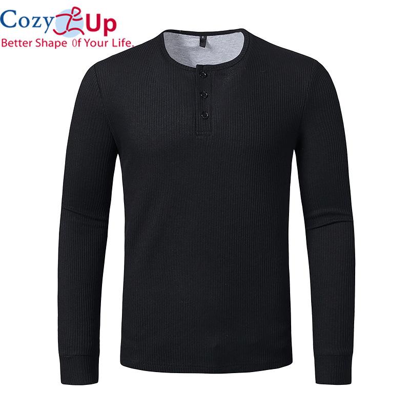 

Уютная вафельная футболка, мужская рубашка на пуговицах, повседневная облегающая футболка с длинными рукавами, однотонные топы в стиле хип-хоп, Camisetas M чёрный