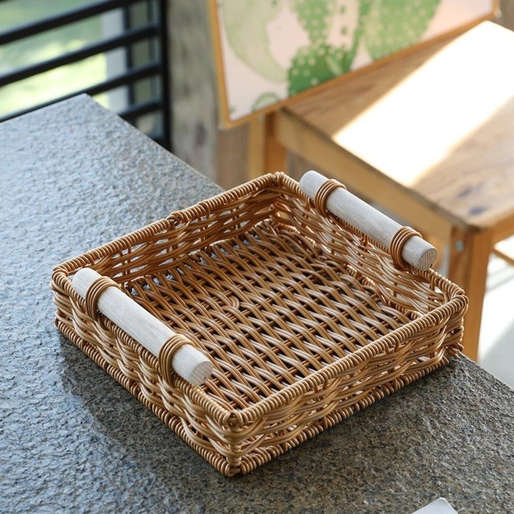 Plastic Storage Tray Rectangular Woven Basket New Serving Tray  Dining Table