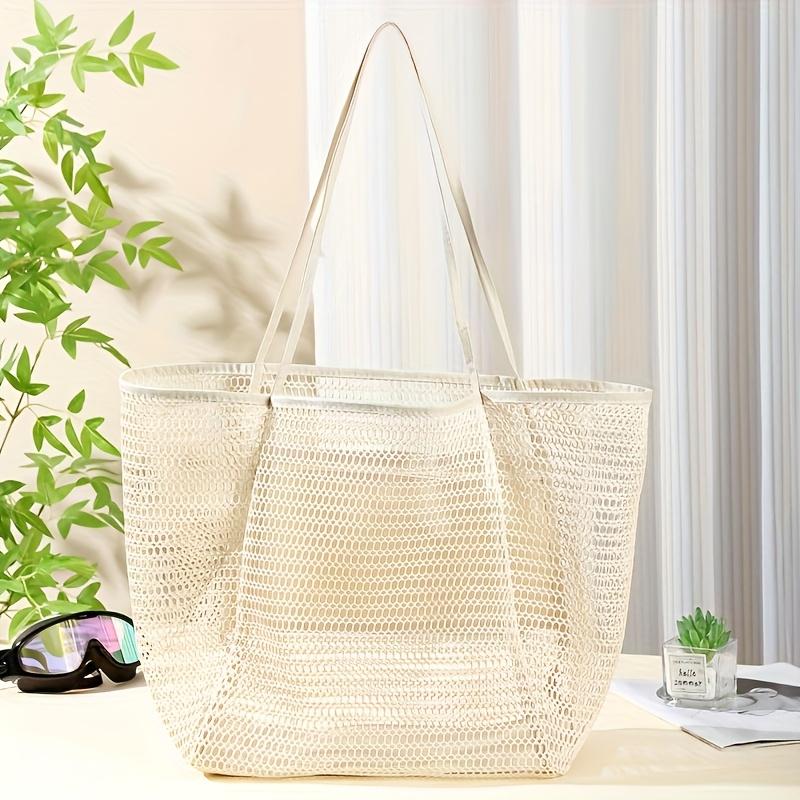 Beach Nylon Mesh Tote Bag, Casual Foldable Shoulder Backpack, Suitable for Beach Picnic and Vacation